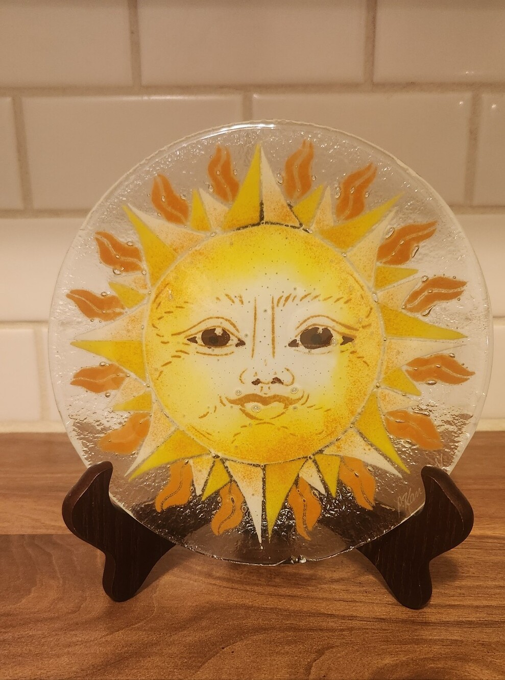 Peggy Karr-Signed Sun Fused Glass Decorative Plate